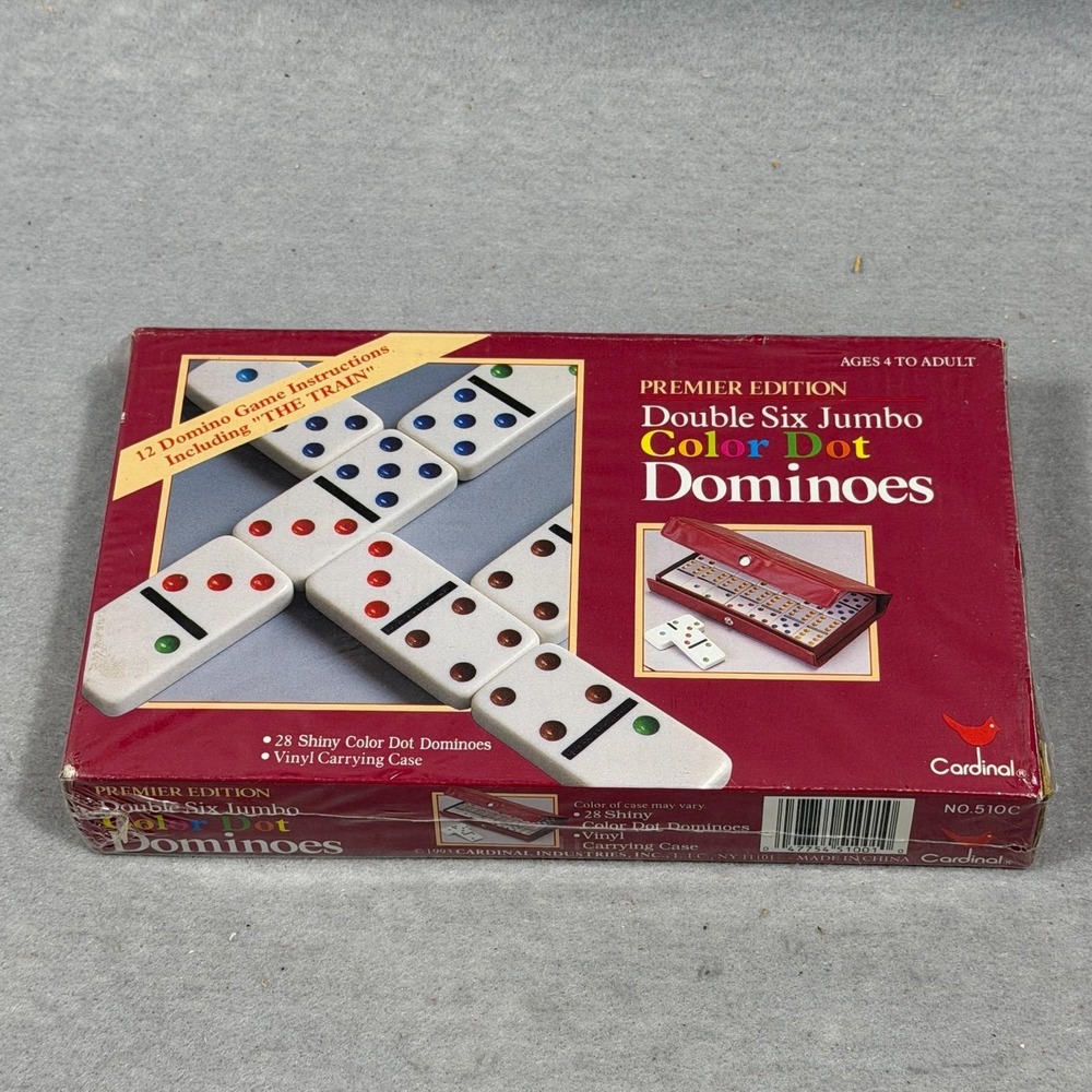 Vintage 1993 Cardinal Double Six Jumbo Color Dot Dominoes Sealed 28 Pc NEW